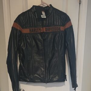 Harley-Davidson Black and Tan Leather Bomber Jacket